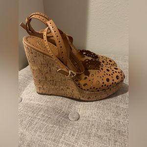 Tory Burch cutout cork wedges size 10